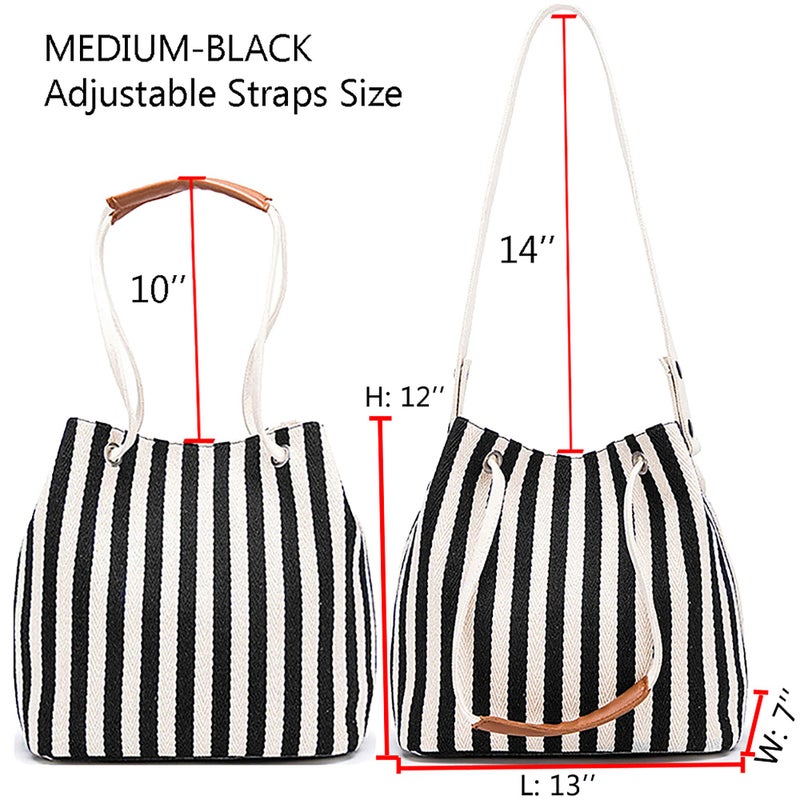 Bydenwely Women's Canvas Summer Tote Bags Medium Shoulder Bag Daily Working Handbag for Holiday Travel Pool (Black) - Image 3